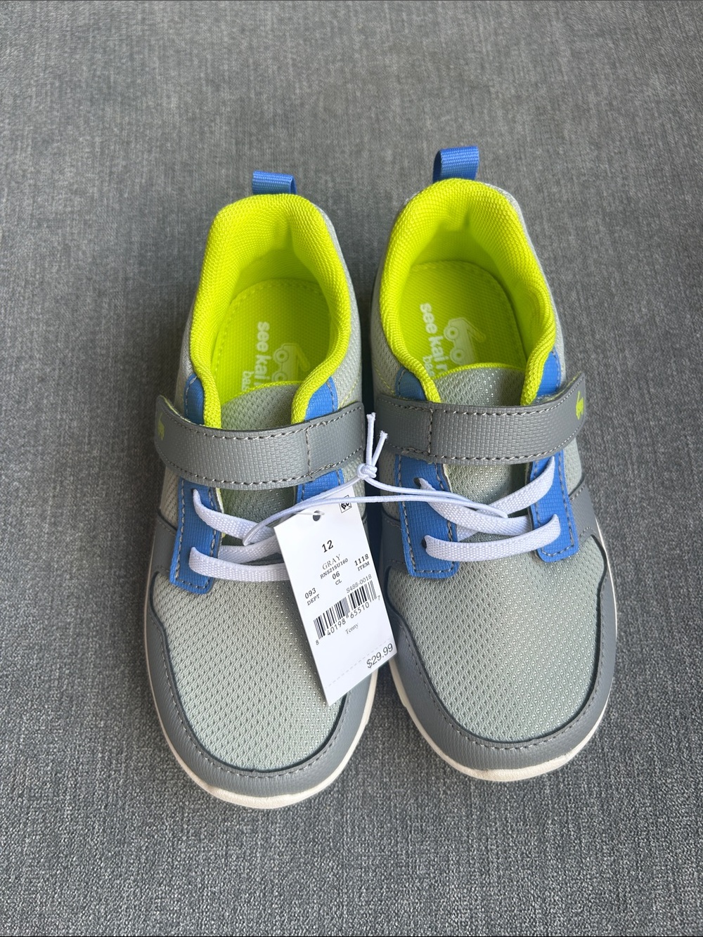 See Kai Run Gray and Blue Sneakers with Neon Yellow Lining